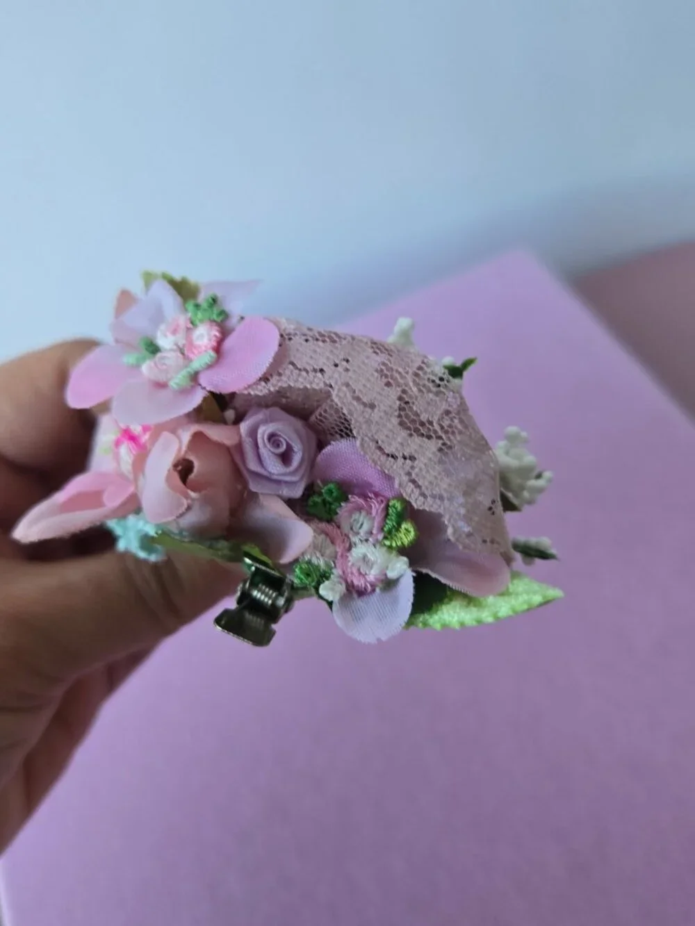 Handmade Lavender and Pink Velvet Rose Posey Hair Clip • Cottage Balletcore
